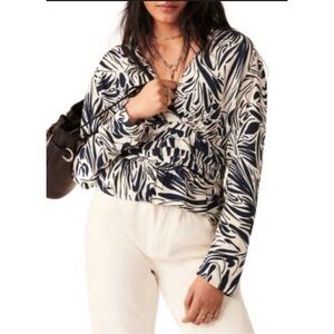 ba&sh Black and White Printed Wrap Blouse